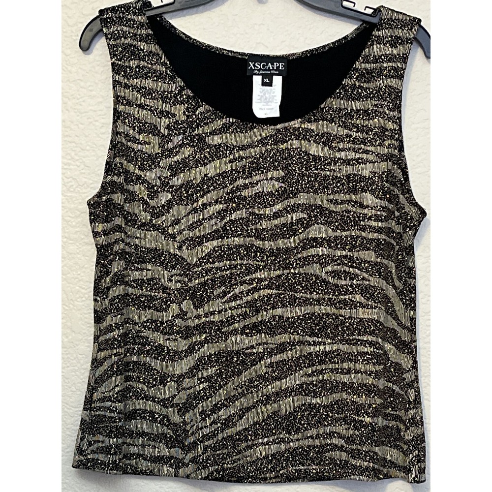 XSCAPE by Joanna Chen Black Tank Top XLarge Metallic Sophisticated, Party Blouse